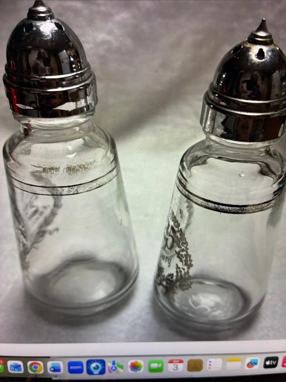 Silver 25th Anniversary Glass Salt and Pepper Shakers Sterling Silver clear